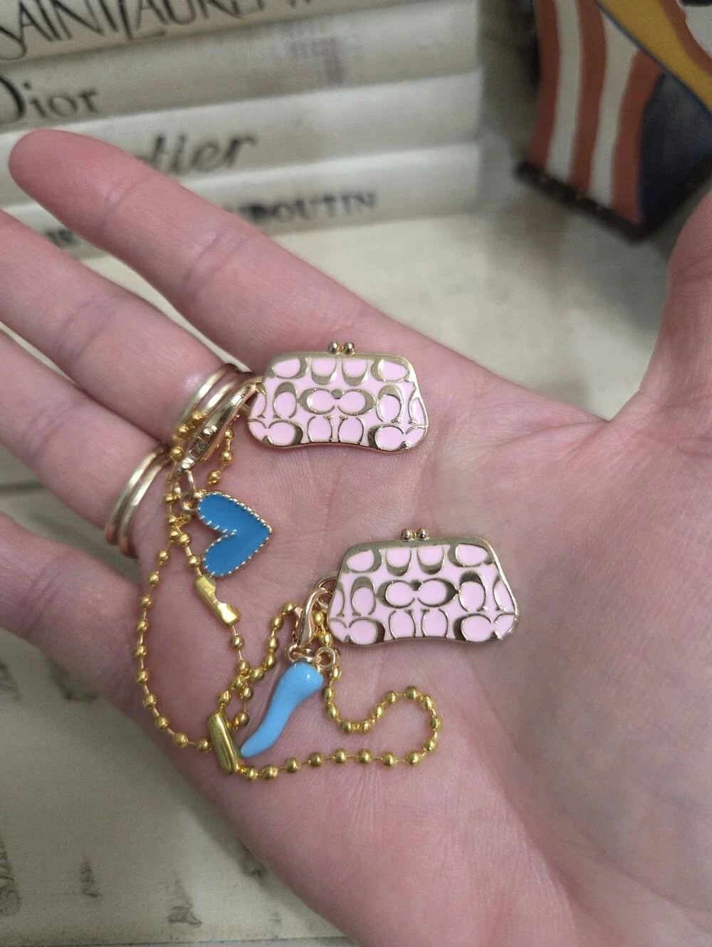 Y2K Pastel Pink Enamel Kisslock Purse Bag Charms Set - Brand New